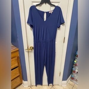 Harlow and Rose Junpsuit V-neck Short Sleeve Straight Leg Blue Size Large